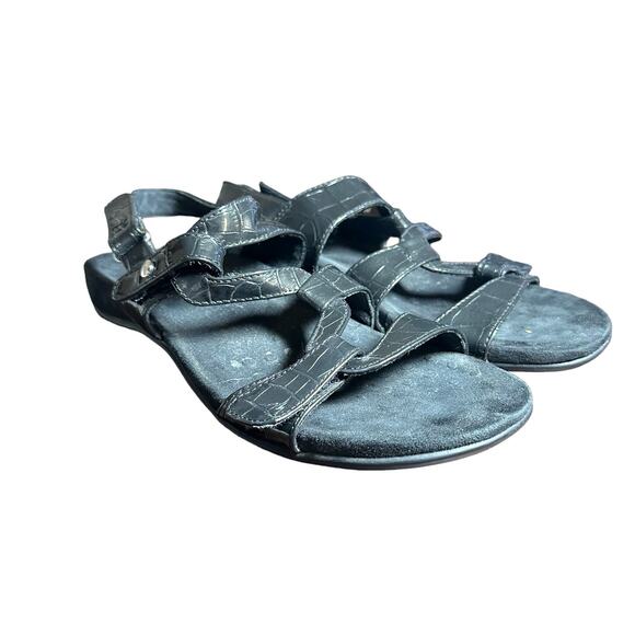 Vionic Black Crocodile embossed leather Adjustable Slip On Comfort Sandals Sz 9 - Picture 2 of 8